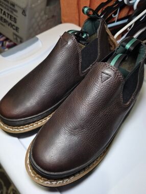 Georgia Boot Brown Leather Slip-On Loafers with Green Heel Tabs